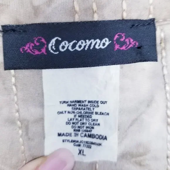 Cocomo V-neck Sequin Tan Tie-Dye Roll-Tab Sleeves Shirt - Size XL - Picture 6 of 6